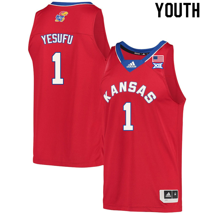 Youth #1 Joseph Yesufu Kansas Jayhawks College Basketball Jerseys Sale-Red